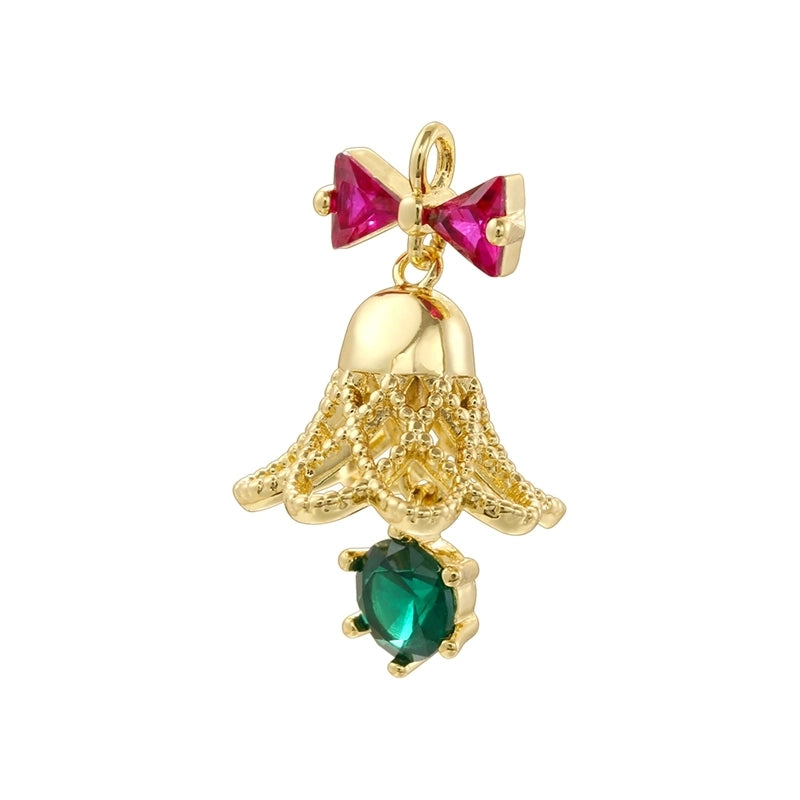 1 Piece Copper Artificial Pearls Zircon 18K Gold Plated Christmas Tree Christmas Socks Bell Pendant
