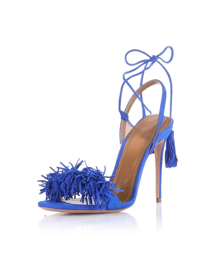 Royal Blue Fringe Tassel Stiletto Sandals Vdcoo