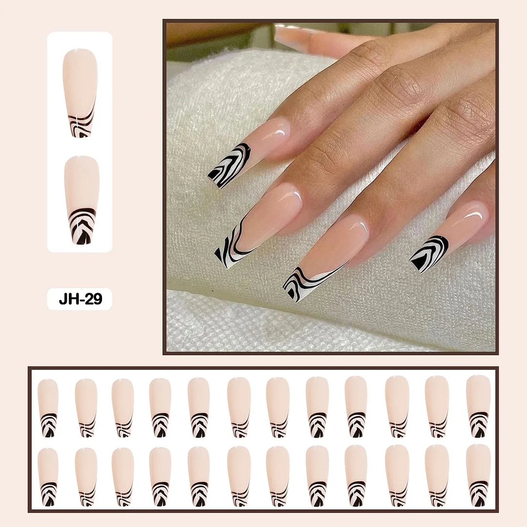 24pcs/box Long Trapezoid Fake Nails Geometric Simplicity Personality Graffiti Animal Pattern Nail Art Nails Press on With Glue-Nail Inspo