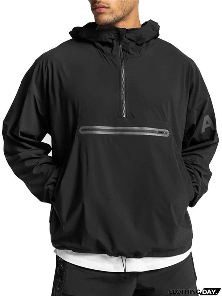 Men's Trendy Half Zip Big Pocket Letter Print Sports Hoodies