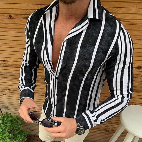 Fashion Men Turndown Collar Business Casual Slim Fit Shirt | EGEMISS
