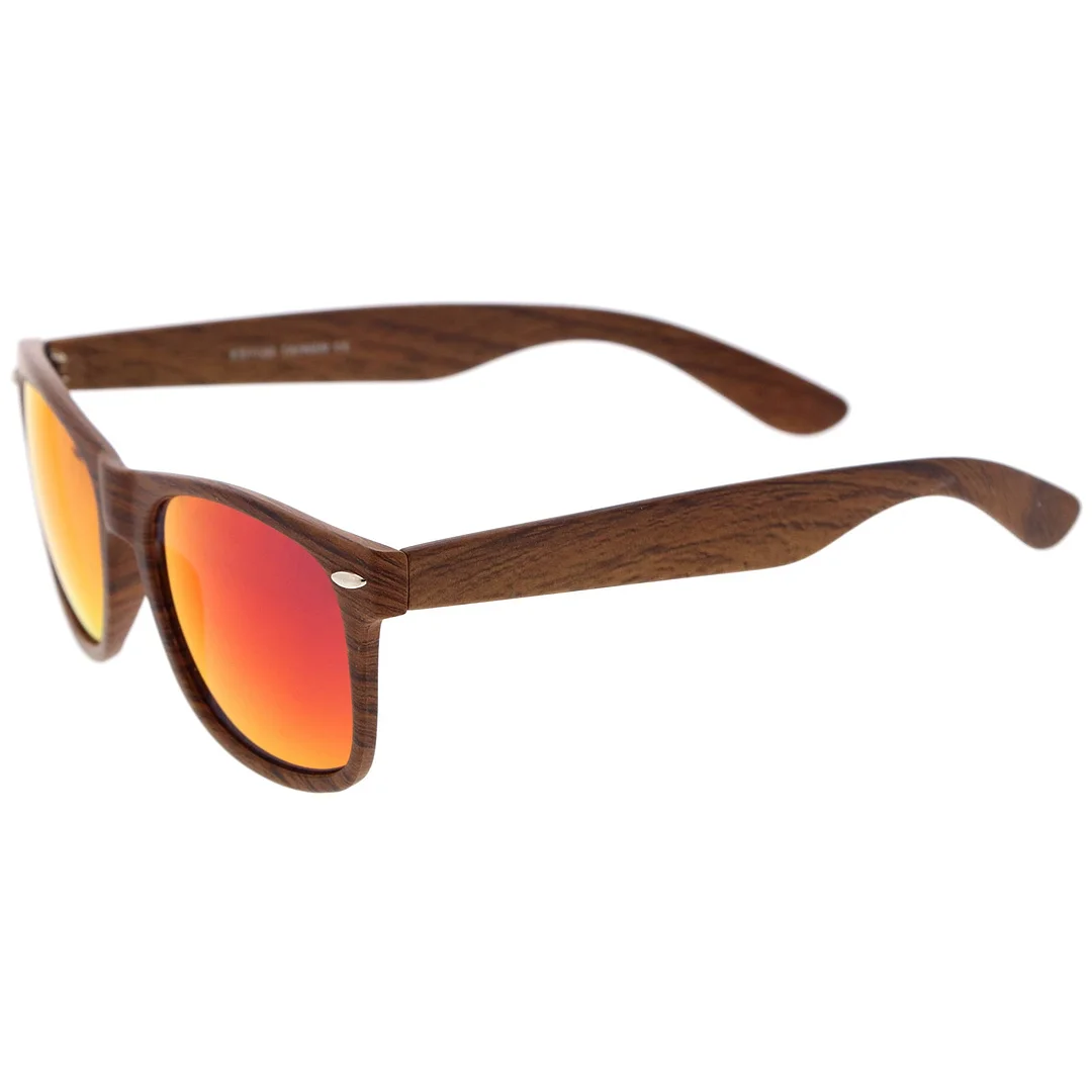 Classic Wood Printed Colored Mirror Square Lens Horn Rimmed glasses 54mm