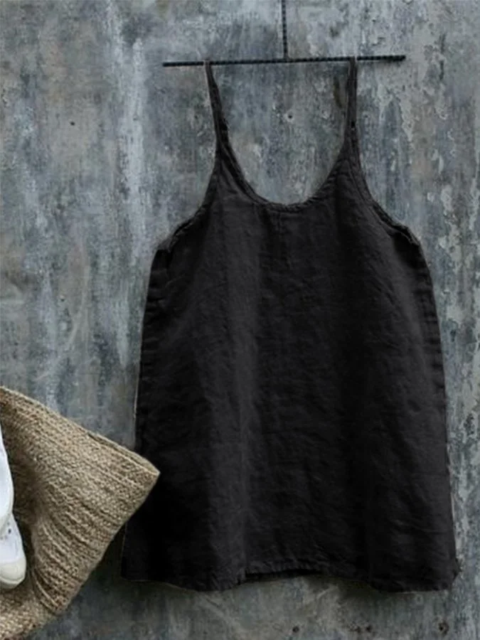 Casual Solid Cotton Sleeveless Tops