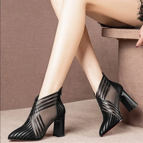 Woman Stripe Ankle Boots 2020 Summer Women Sexy High Heels Women's Mesh Casual Pointed Toe Boot Ladies Fashion Female Shoes