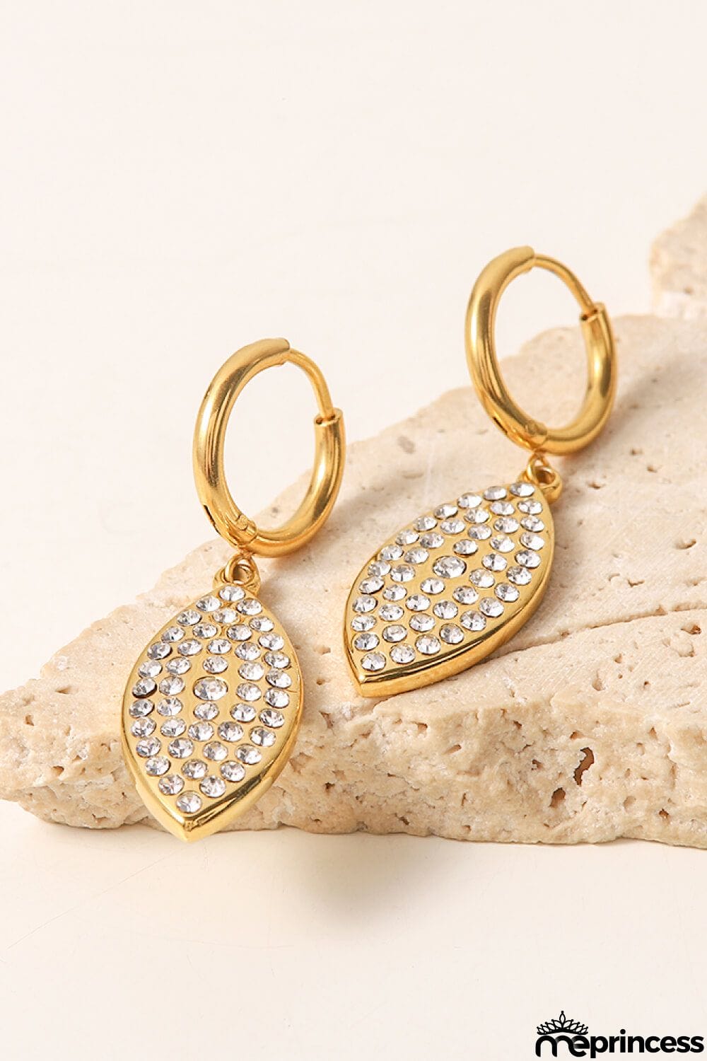 Inlaid Rhinestone Leaf Drop Earrings