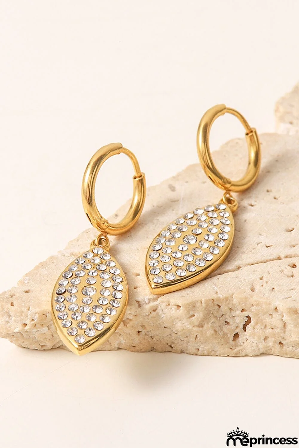 Inlaid Rhinestone Leaf Drop Earrings