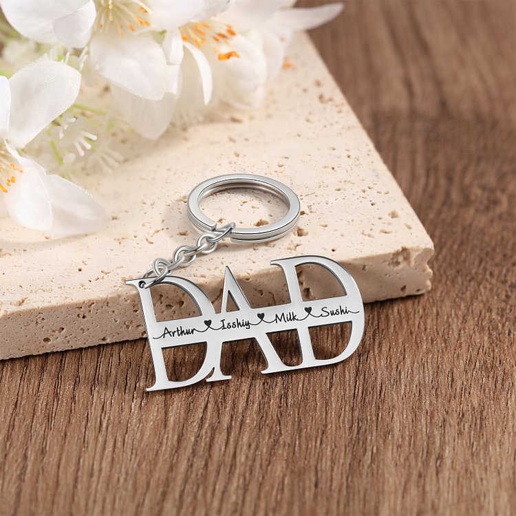 Custom Dad Keychain with Children Name Engraved
