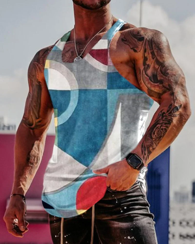 Men's Sports Abstract Stitching Printed Casual Vest