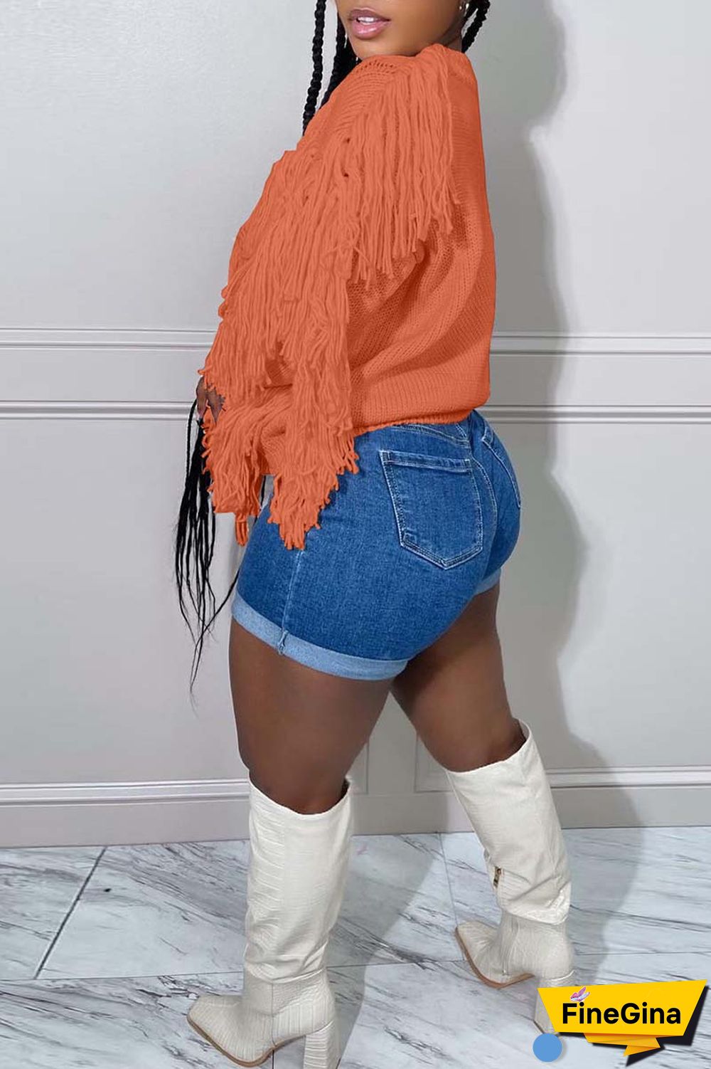 Pink Casual Solid Tassel O Neck Tops