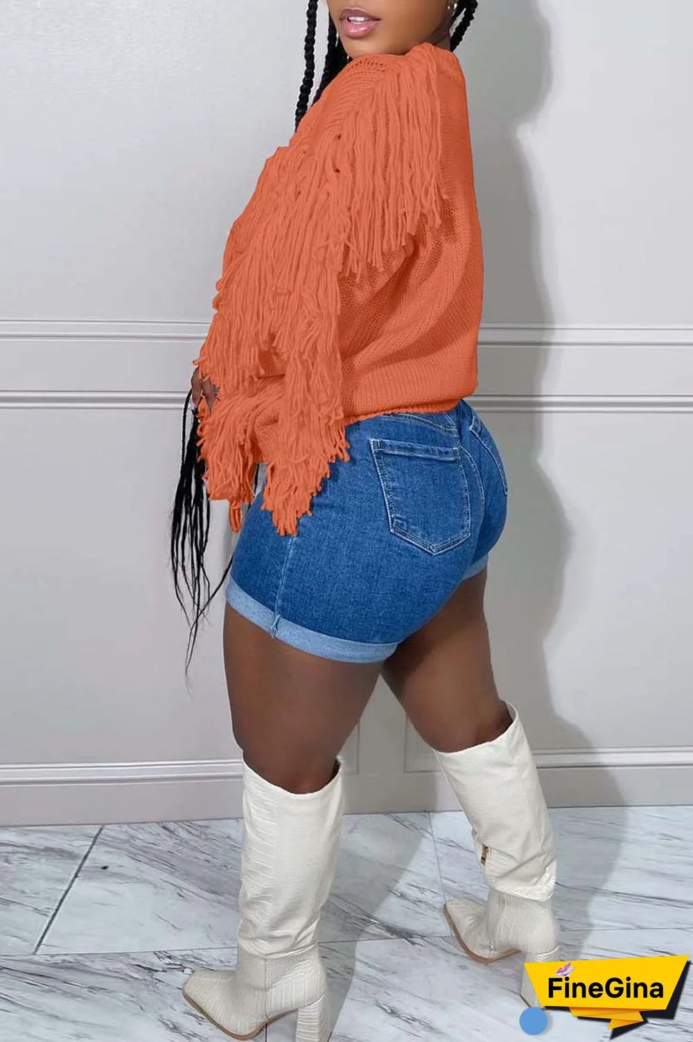 Pink Casual Solid Tassel O Neck Tops