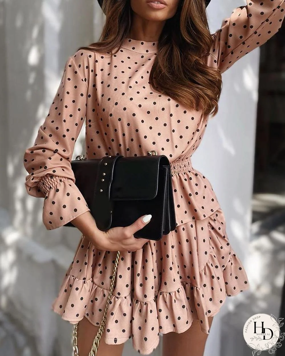 Polkadot Print Knotted Ruffles Dress P14131