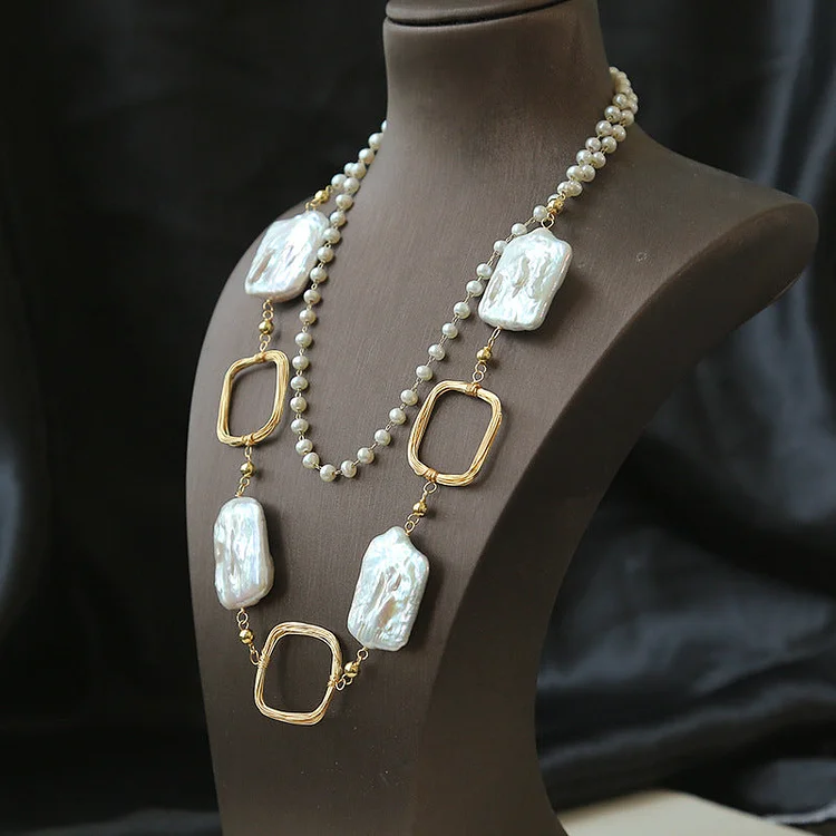 Freshwater Pearl Shaped Baroque Geometric Necklace