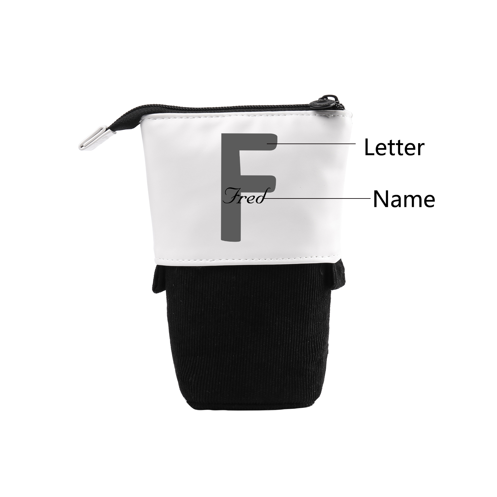 Personalised Pencil Case Custom Name & Letter Pen Pouch Canvas PU Leather Back To School Gift for Kids-Jessemade AU