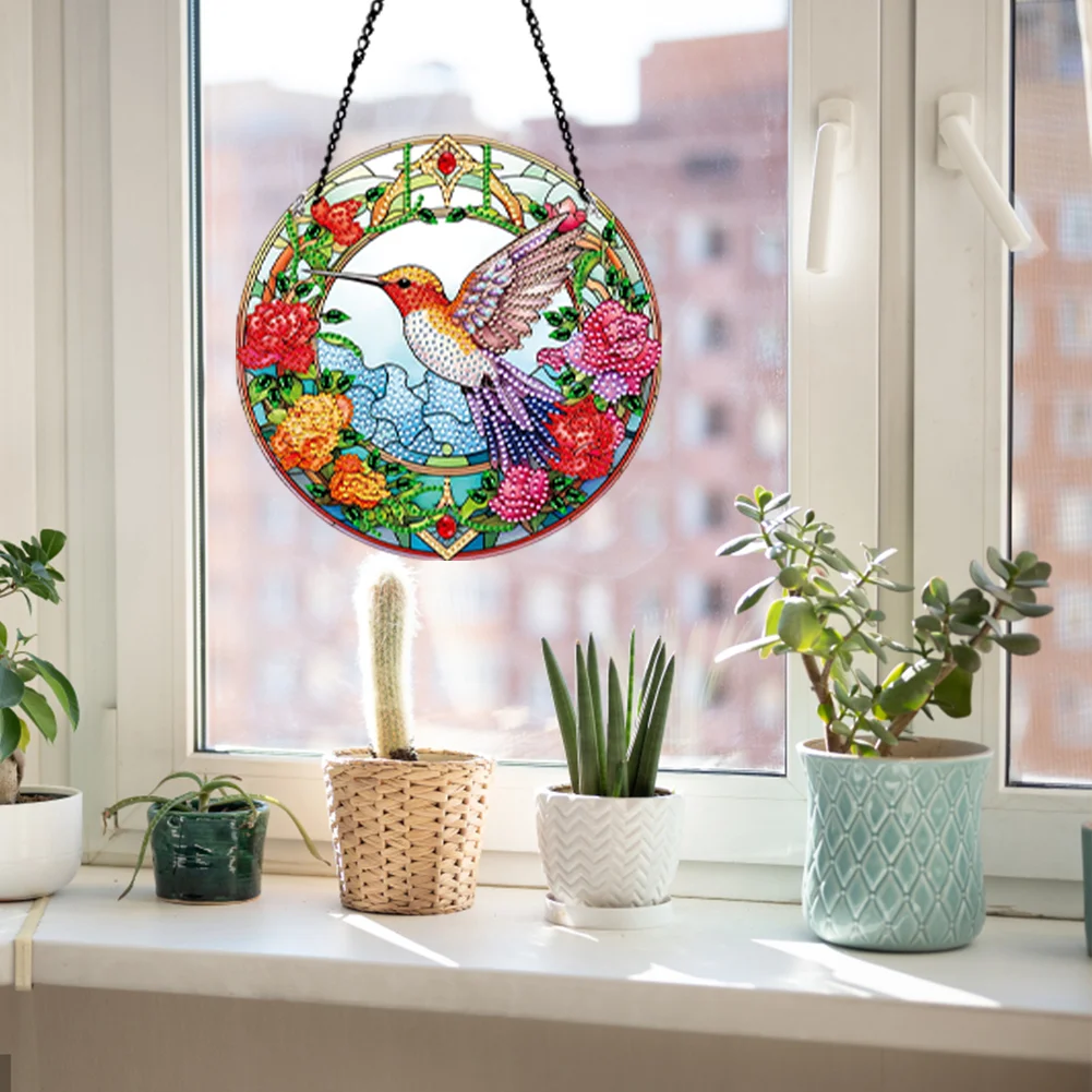 DIY Hummingbird Single-Side Acrylic Diamond Painting Art Pendant for Kid DIY Craft