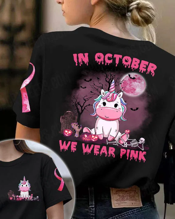 Cute Unicorn October Wear Pink Breast Cancer Tee