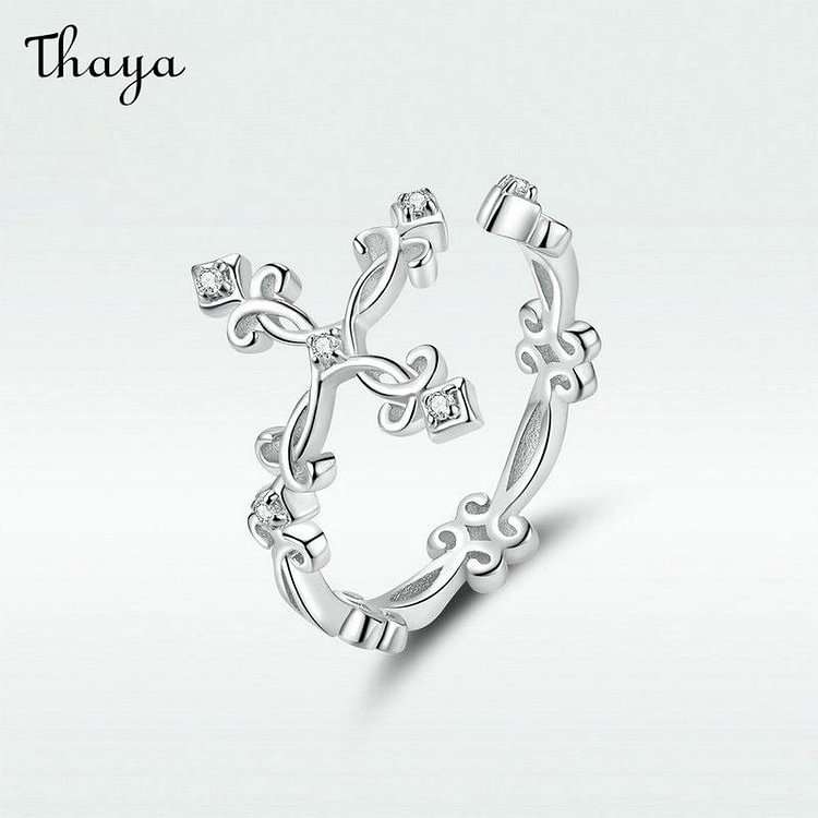Thaya 925 Silver Carved Cross Ring