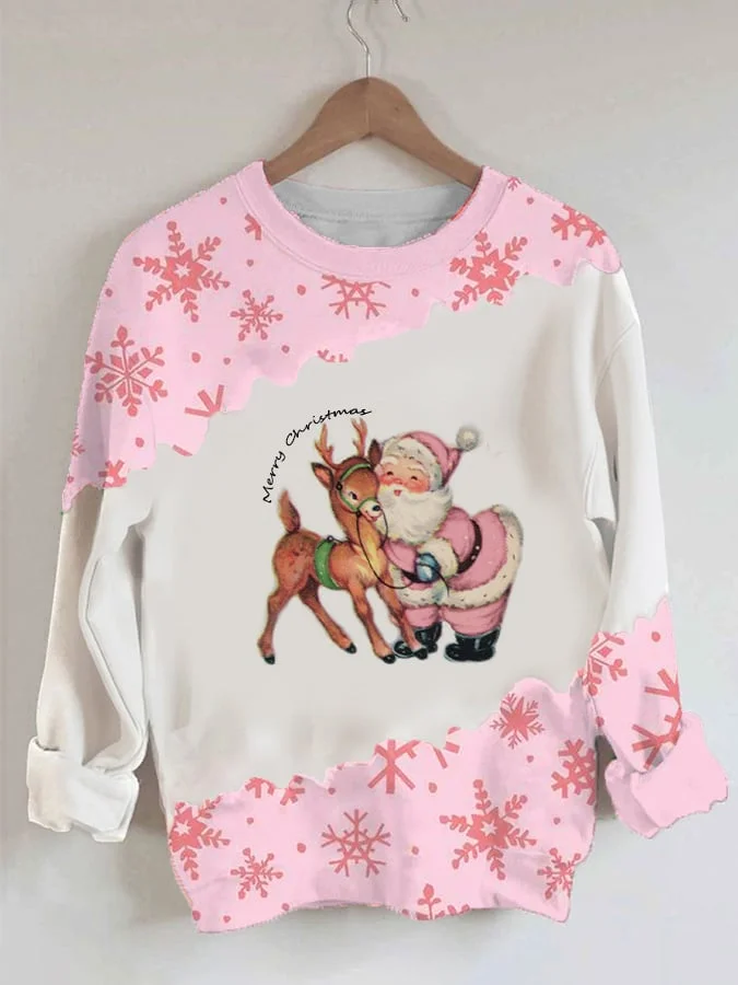 Women's Christmas Pink Santa Fun Print Sweatshirt-mysite