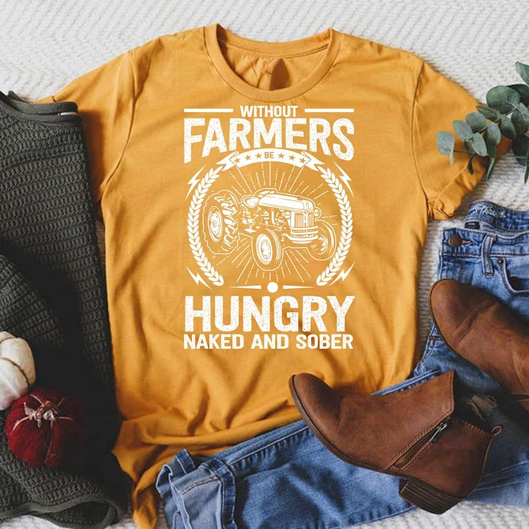 Farmers Hungry Naked and Sober Round Neck T-shirt-0018746