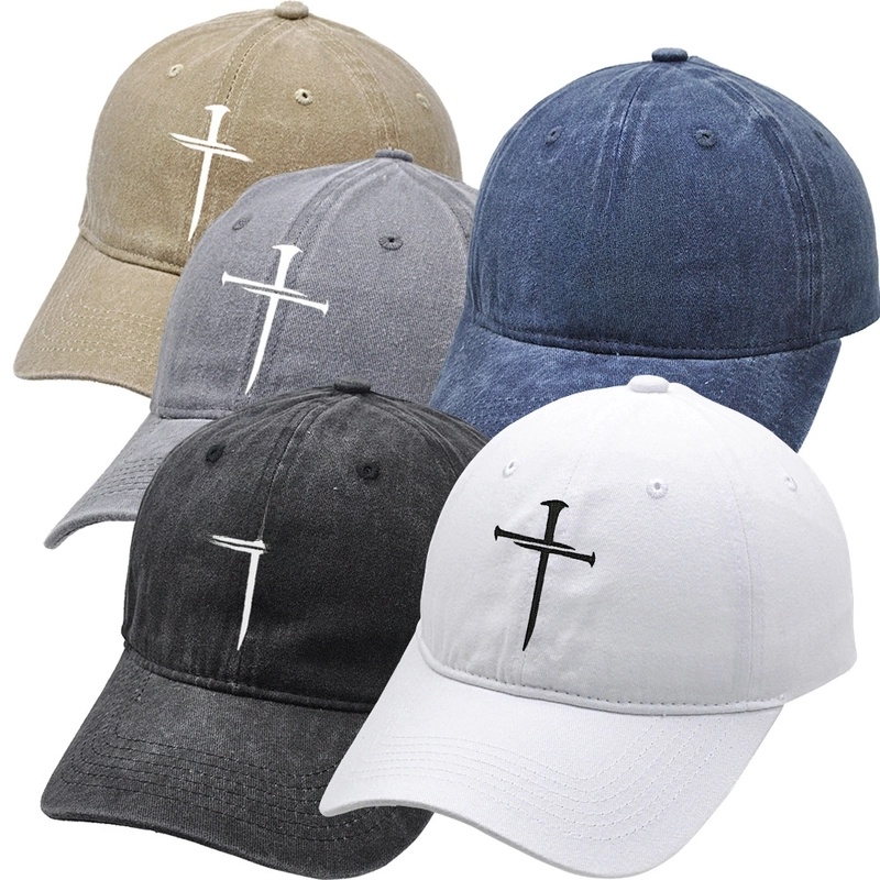 Embroidery Cross Nail Baseball Cap Summer Dad Cap Men And Women Retro Washed Duck Tongue Hat