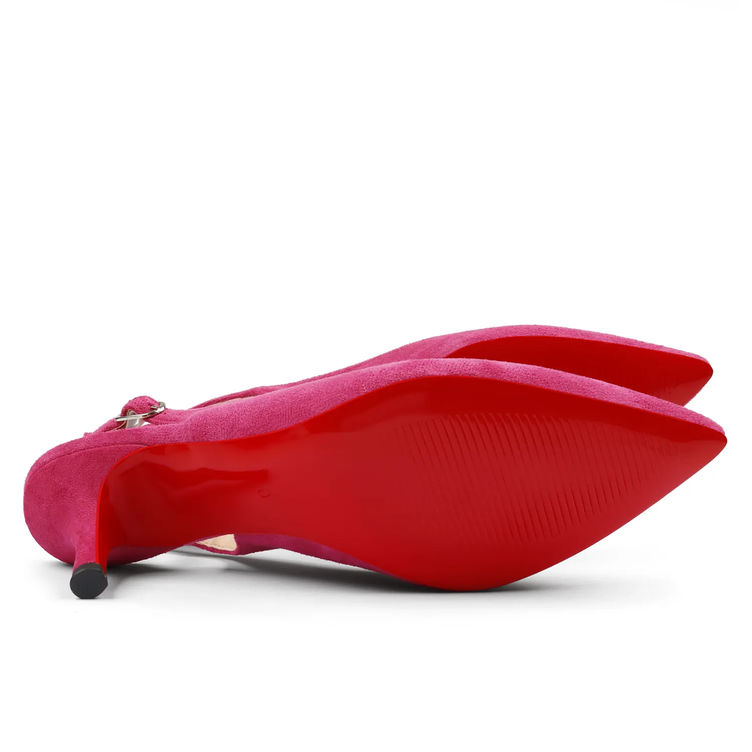 60mm Women's Pointed Toe Slingback Kitten Heels Red Bottom Suede Pumps-vocosishoes