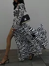 Zebra Pattern Long Sleeves Maxi Dress