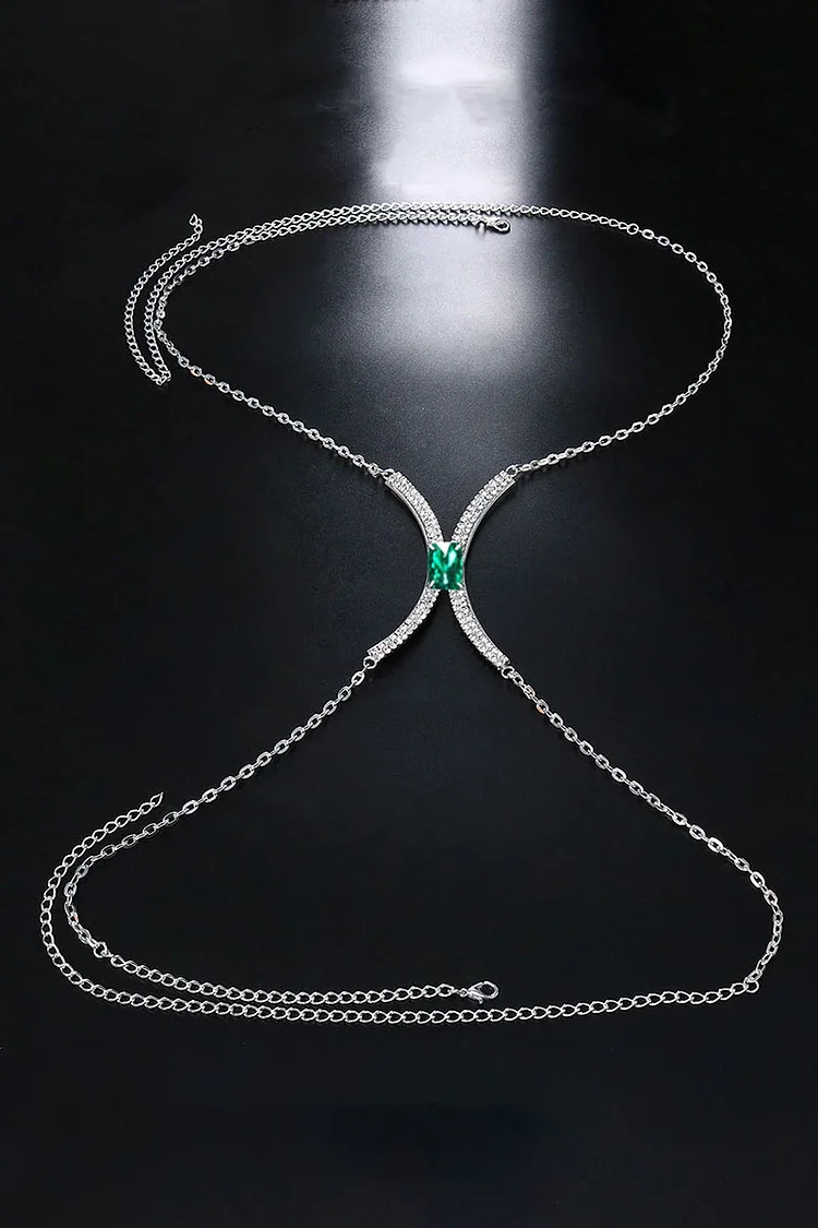 Rhinestone Faux Gem Halter Fashionable Chest Chain