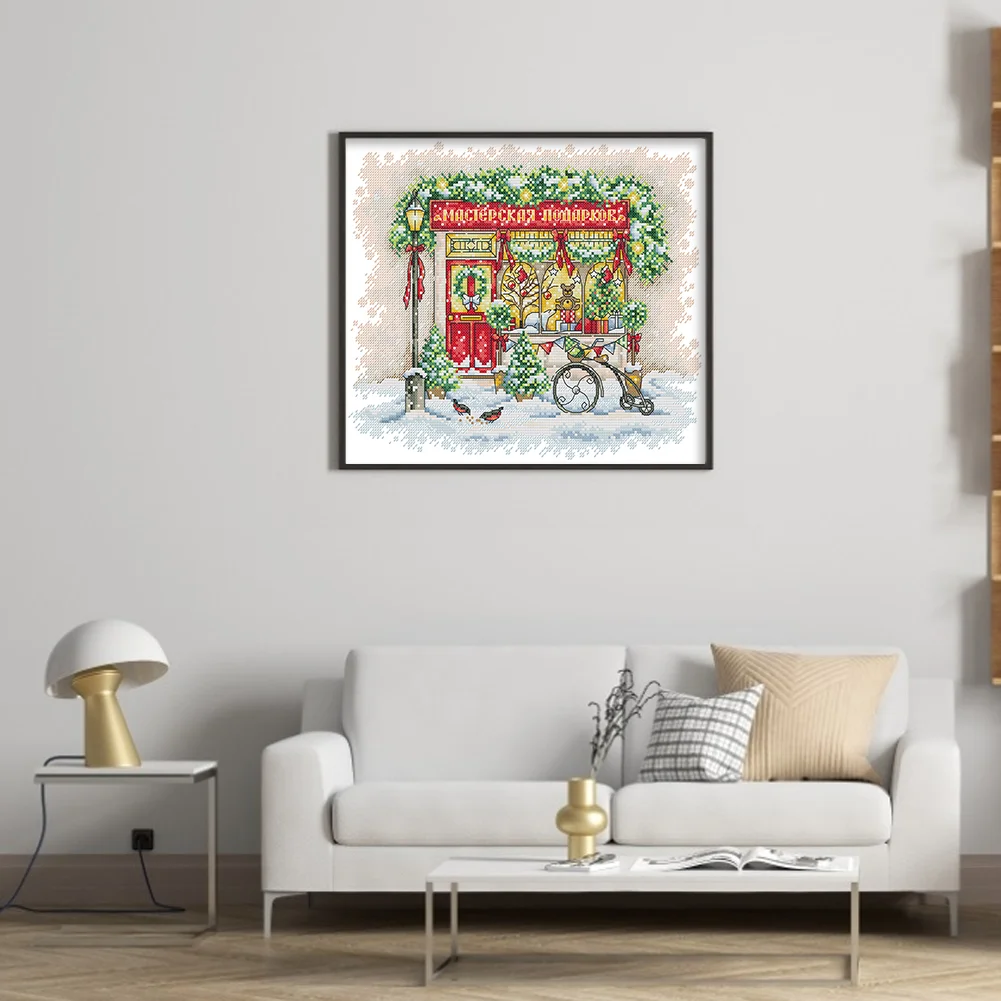 DIY Stamped Cross Stitch 14CT Partial Embroidery 34*30cm - Christmas Window