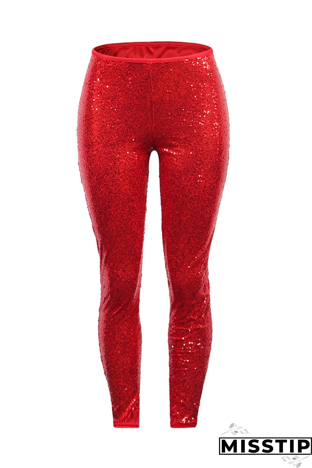 Red Fashion Party Solid Sequins Sequined Skinny Mid Bottoms