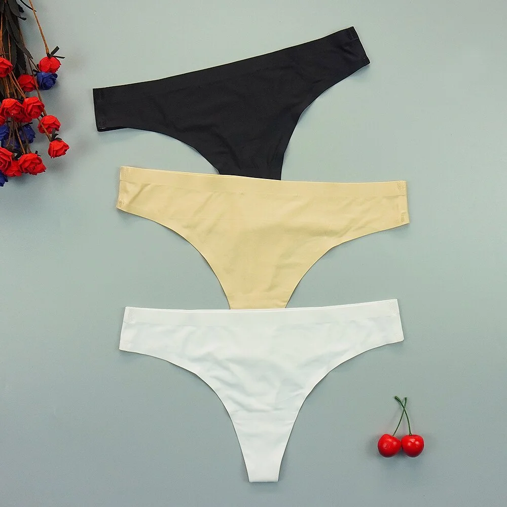 Billionm Sexy Seamless Thongs Ladies Ice Silk G-String Woman Sport Intimate Comfort Panties Female Underpants Plus Size S-4XL