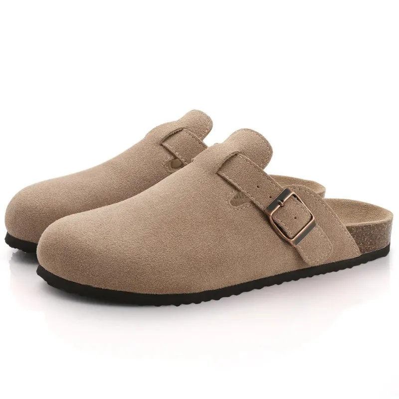 Damen Pantolette – Wildleder, Offene Ferse, Verstellbarer Riemen, Korkfußbett-82019-9e0d9dab-da83-4870-8fd4-8c2bacf80e8a