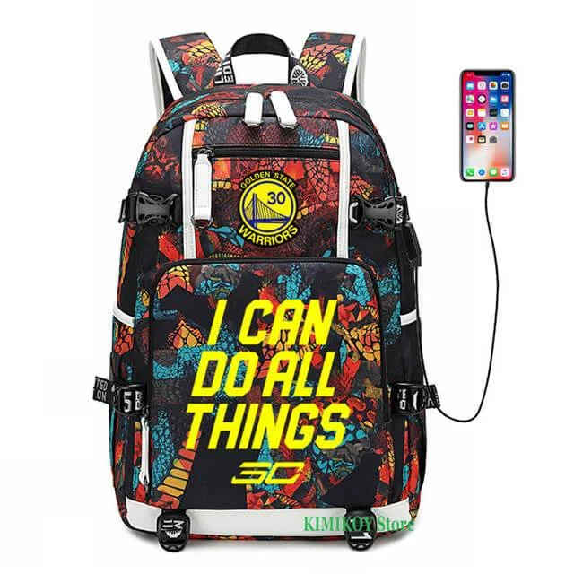 Buzzdaisy Golden State Basketball Warriors #3 USB Charging Backpack School NoteBook Laptop Travel Bags