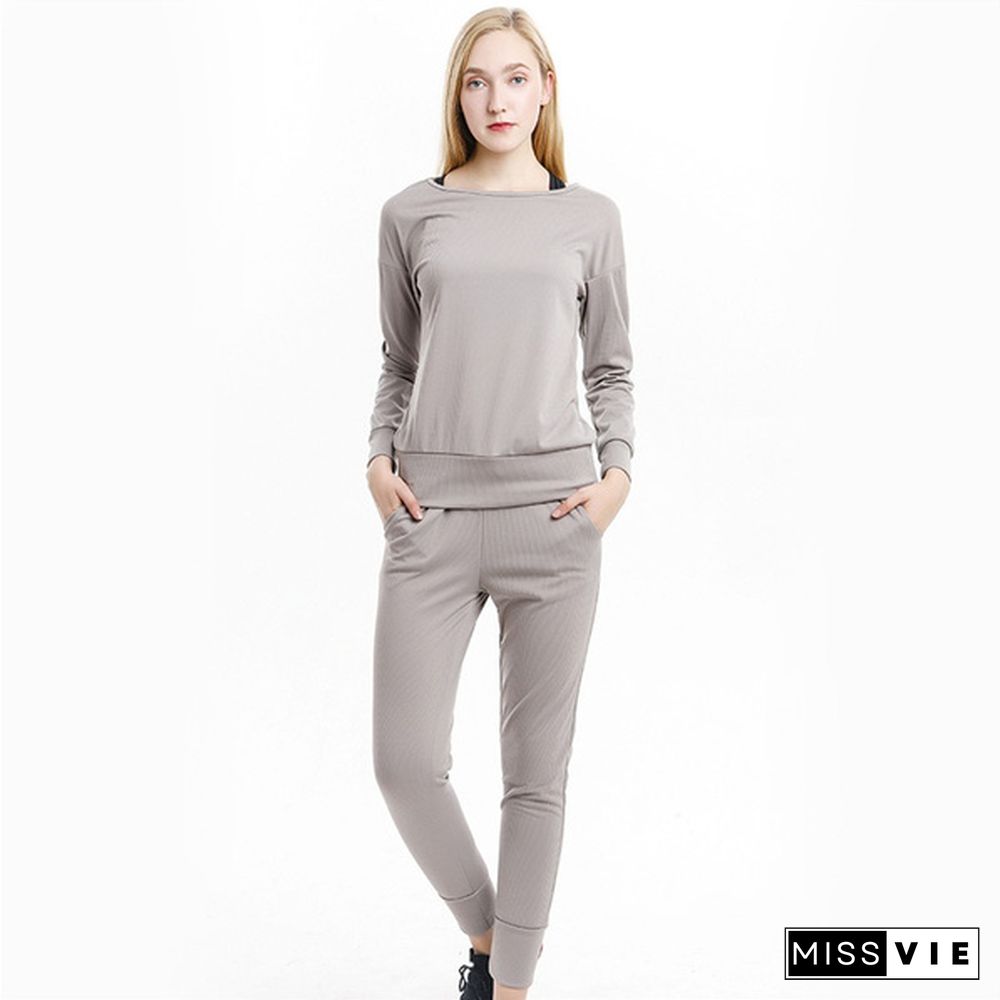 Women's Fashion Casual Two-piece Round Neck Pit Sports Suit