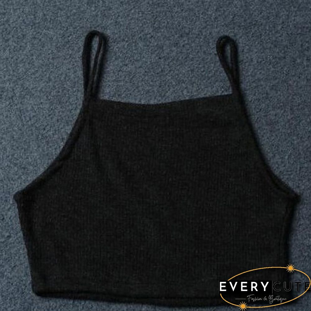 Women Sexy Sleeveless Vest Crop Tops Casual Solid Color Halter Tank Tops