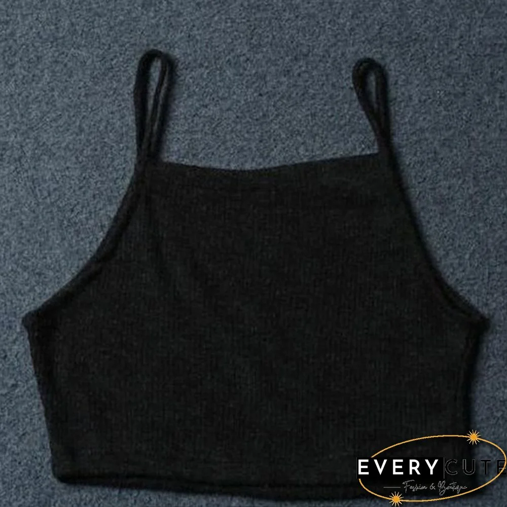Women Sexy Sleeveless Vest Crop Tops Casual Solid Color Halter Tank Tops