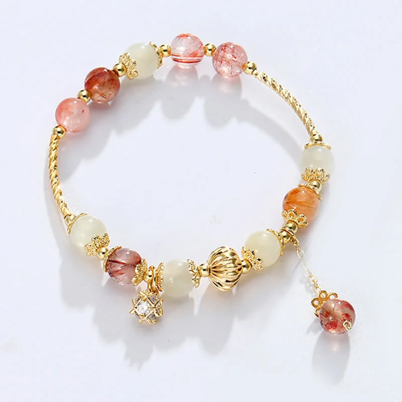 Rutilated Quartz Cat Eye Zircon Auspiciousness Bead Charm Bracelet