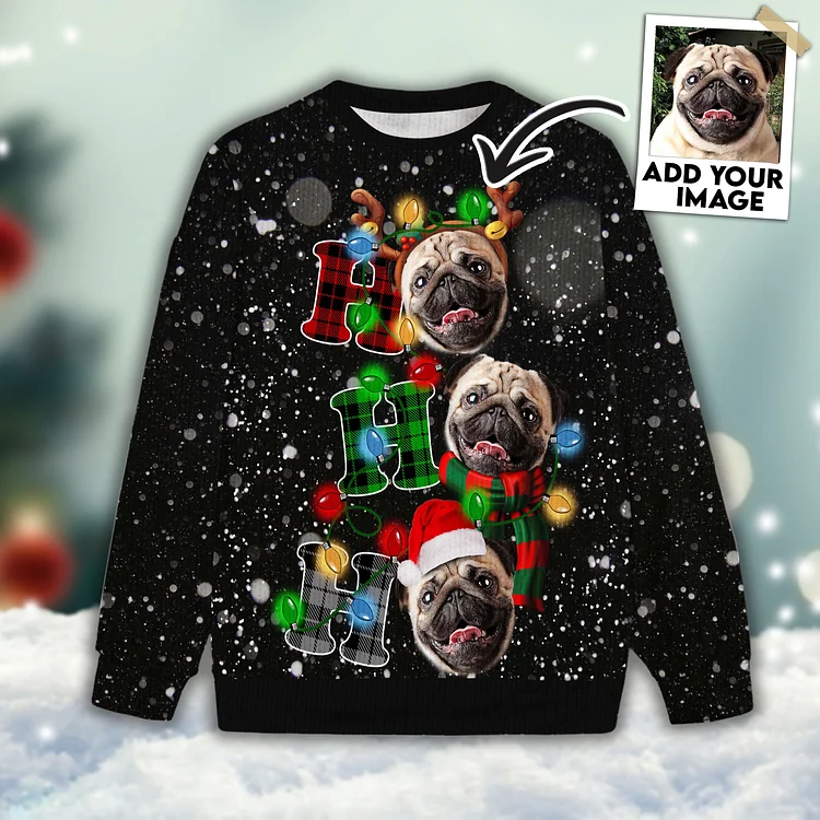 Custom Pet Unisex Sweater All Over Print Ho Ho Ho Christmas Light Black Color