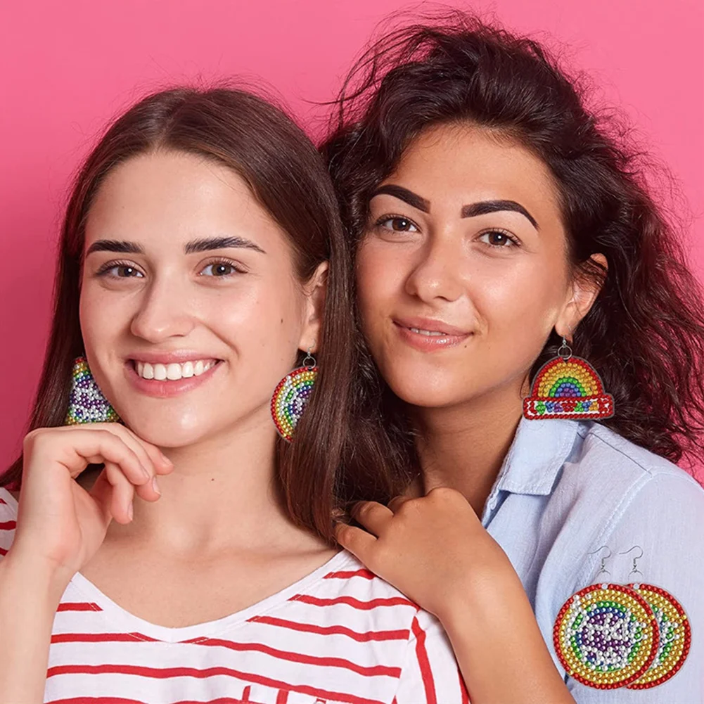 10 Pairs Rainbow Double Sided Diamond Painting Earrings for Women Girl Jewelry Crafting