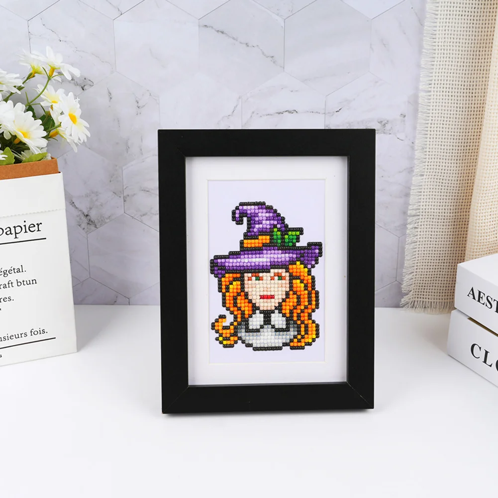 12pcs Witch DIY Mini Partial Round Diamond Painting Set Desktop Decor No Frame(12*17cm)