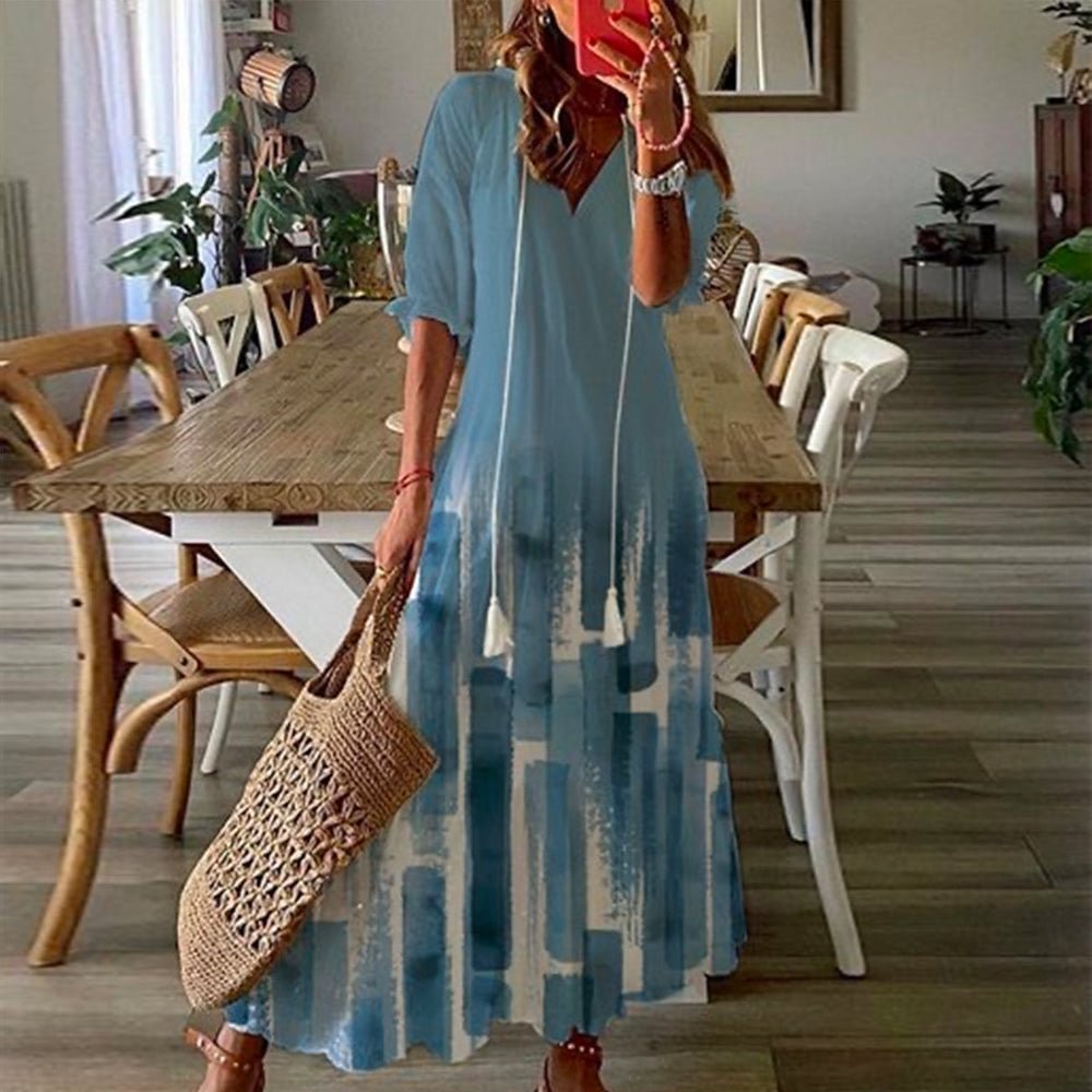 Fresh Short Sleeve Blue Midi Dress