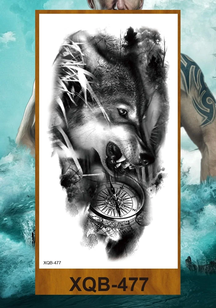Temporary Tattoo Stickers Men Women Adult Girl Chest Flower Arm Leg Fake Tatoo Semi Permanent Tiger Wolf Beauty & Beast Body Art
