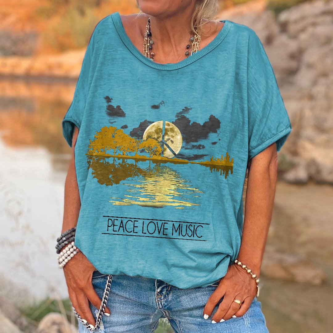 Peace Love Music Printed Hippie T-shirt