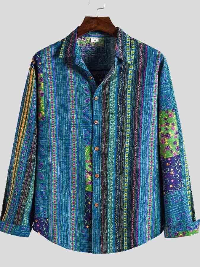 Men's Ethnic Print Long-Sleeved Shirt