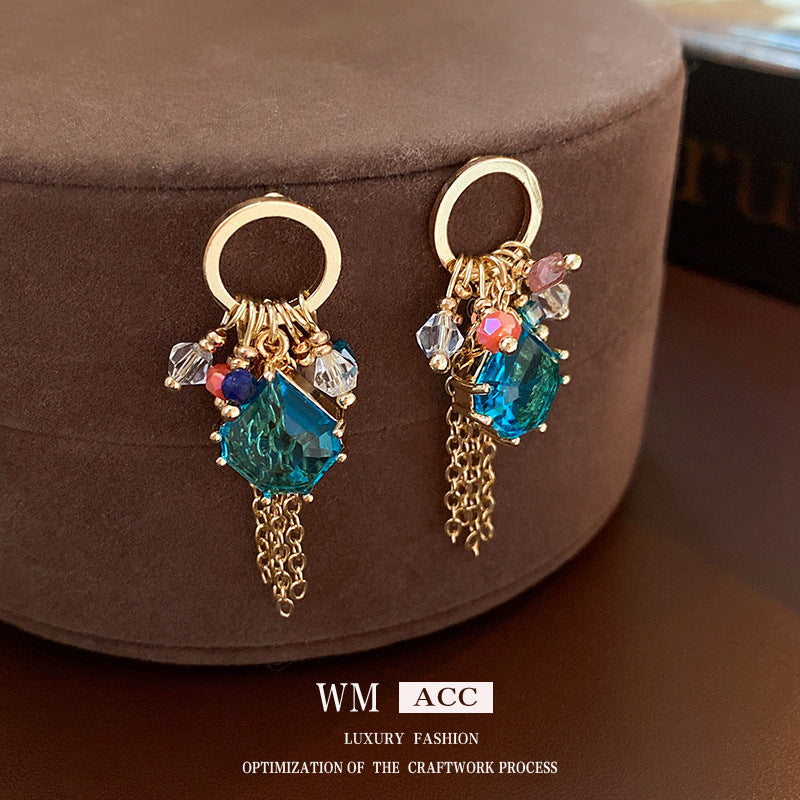 Medieval Tassel Geometric Artificial Crystal Electroplating Earrings
