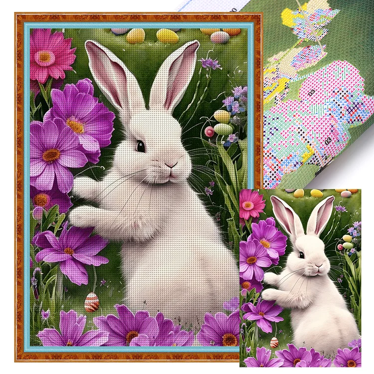 Little White Rabbit Among Flowers (40*60cm) 11CT Stamped Cross Stitch gbfke