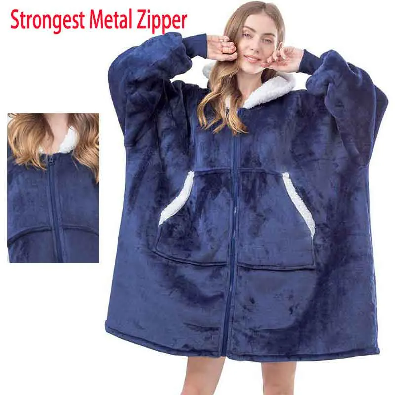Wearable Blanket Men Women Giant Oversize Hoodie Sweatshirt Sweat Hooded Winter Bathrobe Blanket Sherpa Fleece Outwears