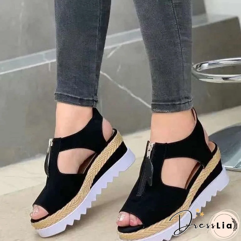 Summer Sandals Women Solid Color Open Toe Casual Ladies Flats Non-Slip Zipper Vintage Female Shoes Fashion Chaussure Femme