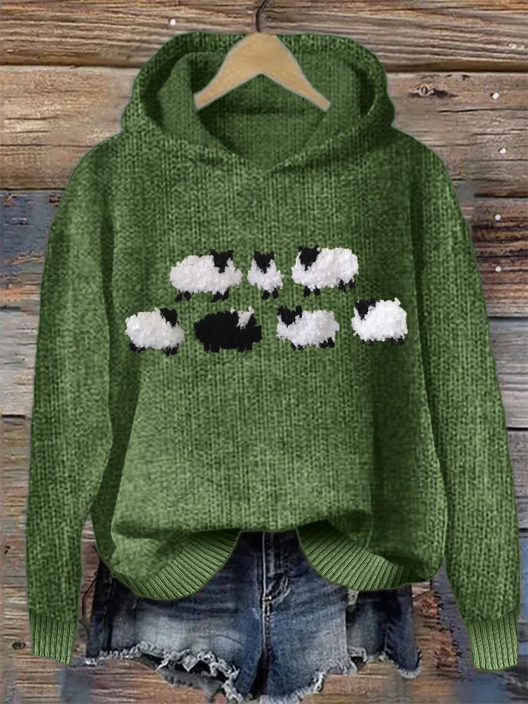 Fuzzy Sheep Fleece Knit Cozy Sweater Hoodie