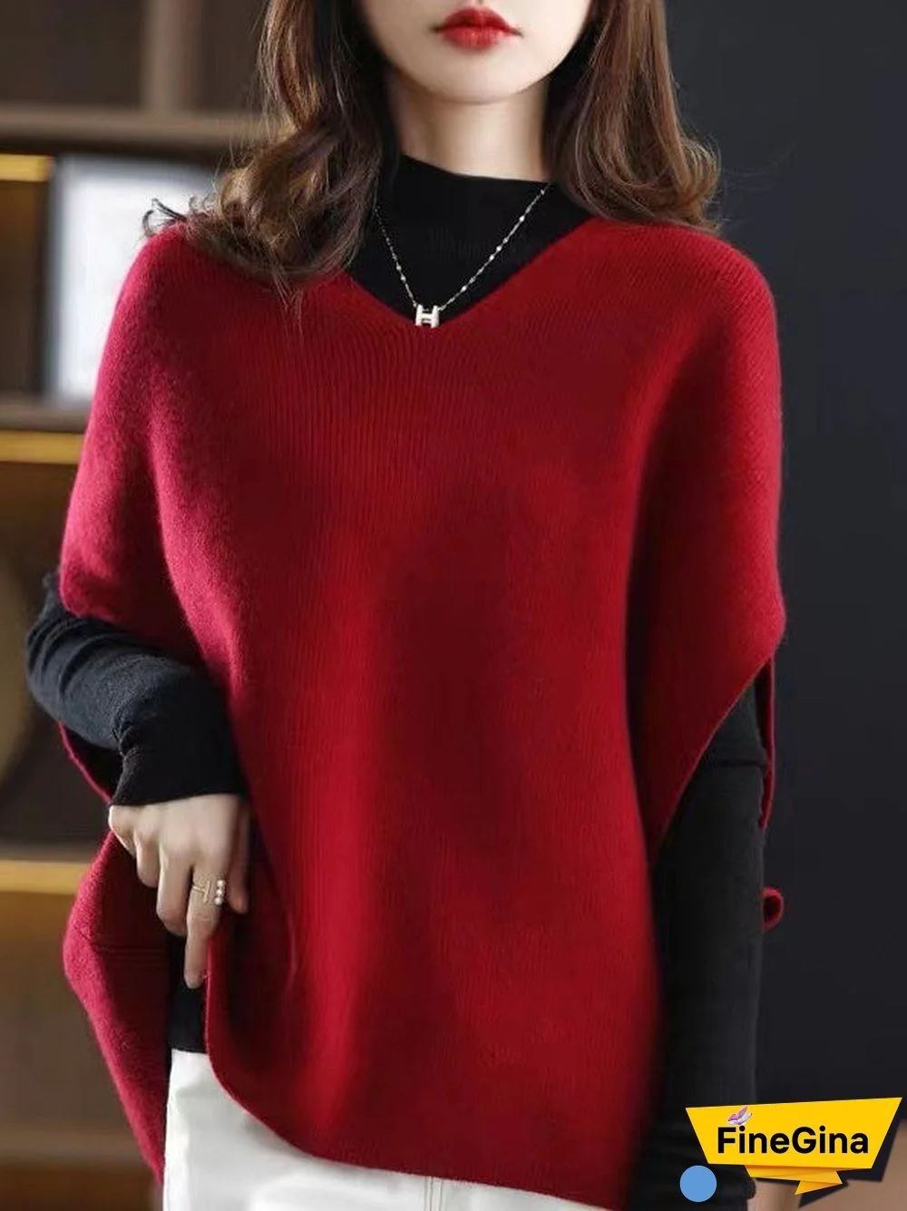 Women's Half Sleeve V-neck Pure Color Knit Tops