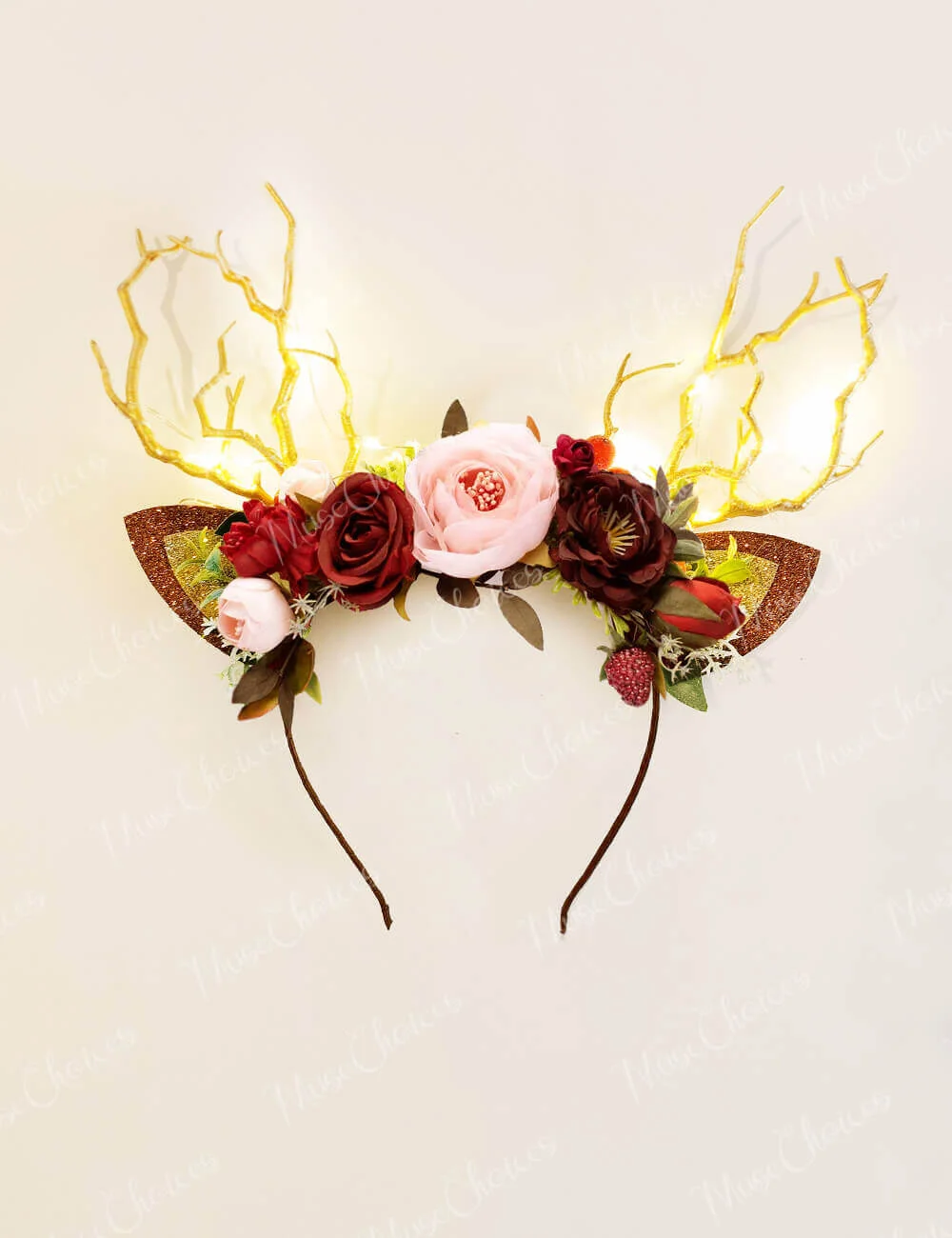 Christmas Reindeer Headband- Burgundy Flower