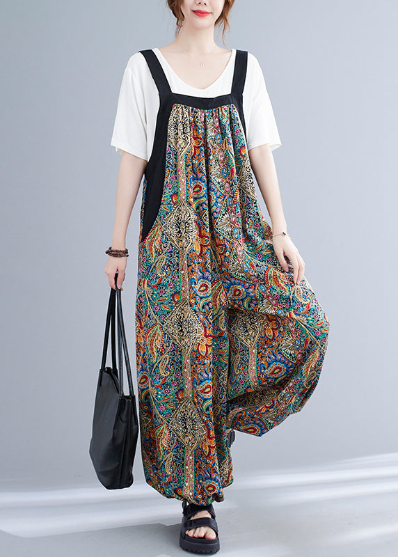 VCSHOES Green Oversized Print Pockets Spandex Jumpsuit Summer
